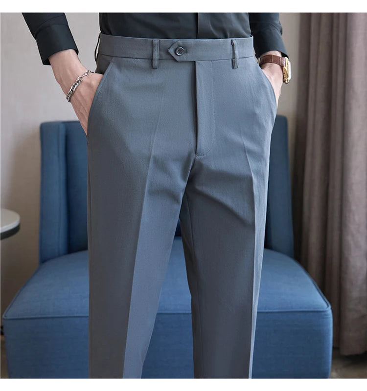 Men Suit Pants 2025 Elastic Slim Fit Formal Dress Pants Solid Casual White Trousers Pantalon Homme Wedding Party Men Clothing Good Vibrations