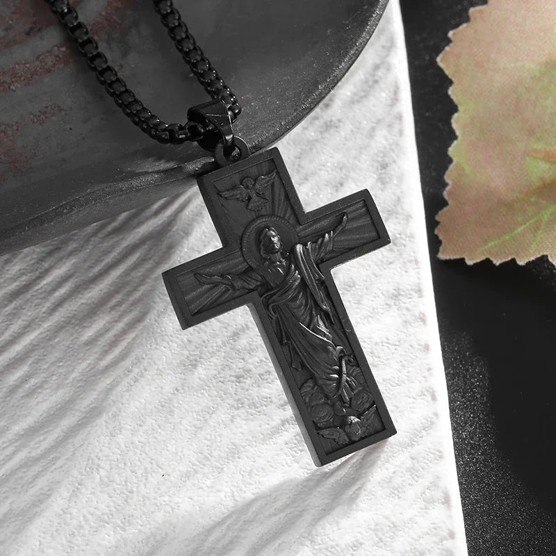 Philippians 4:13 Men's Simple Cross Pendant Necklace Stainless Steel Religious Amulet Jewelry Unisex Bijoux Good Vibrations