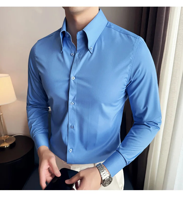 High Quality Versatile Business Casual Shirt Men Korean Fashion Long Sleeved Slim Fit Shirt Office Work Uniform Men Clothing 6XL Good Vibrations
