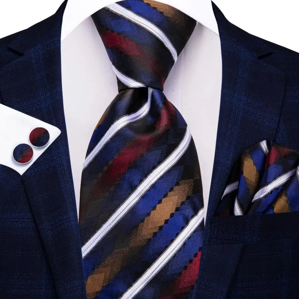 Hi-Tie Navy Blue Solid Paisley Silk Wedding Tie For Men Hanky Cufflink Mens Necktie Set Business Party New Design Dropshipping Good Vibrations