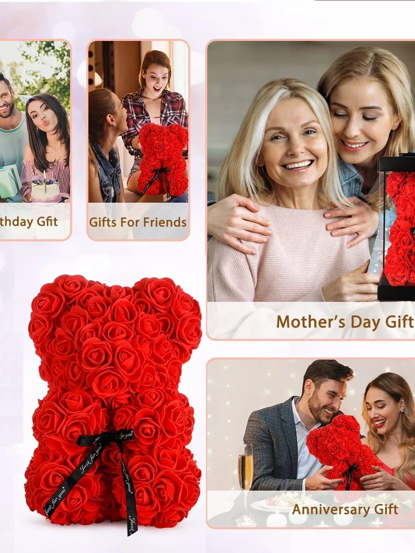 Rose Teddy Bear Artificial Flower Anniversary Valentines Day Birthday Gift Mothers Day Mom Gifts Girlfriend Birthday Gifts Women Good Vibrations