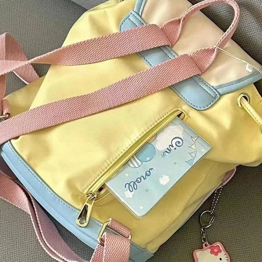 Mini Commuter Backpack 2025 New Style Travel Bag Cute Color Block Small Bookbag Female University Student Miniature Rucksack Good Vibrations