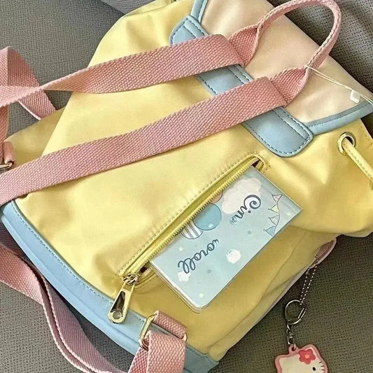 Mini Commuter Backpack 2025 New Style Travel Bag Cute Color Block Small Bookbag Female University Student Miniature Rucksack Good Vibrations