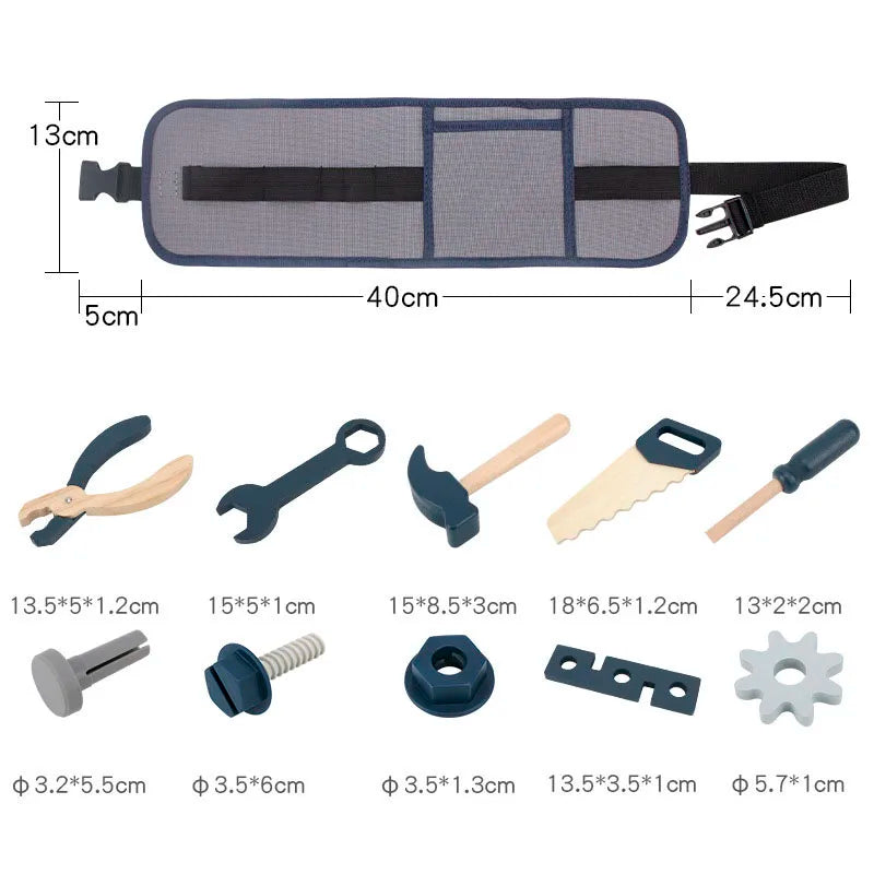 Kids Pretend Play Toy Tool Role Playing Educational Toys 3-6 Year Old Boys Wooden Simulation Children's Repairman Waist Bag Set Good Vibrations