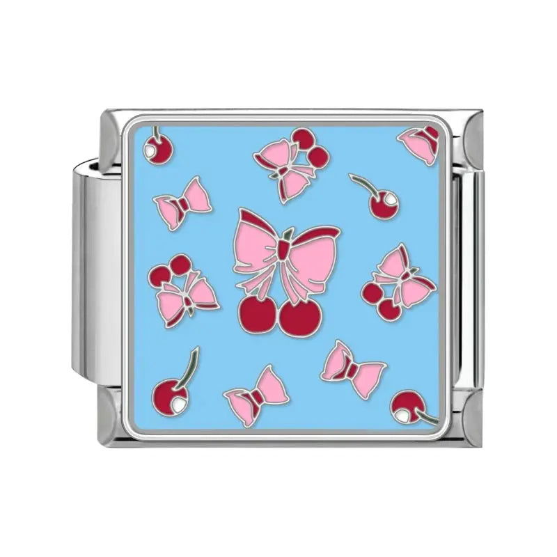 Cute Bow Knot Heart Cherry Sweet Pink Red Italian Charm Links Fit 9mm Bracelet Stainless Steel Women Jewelry DIY Making Gifts Good Vibrations Adult Super Store