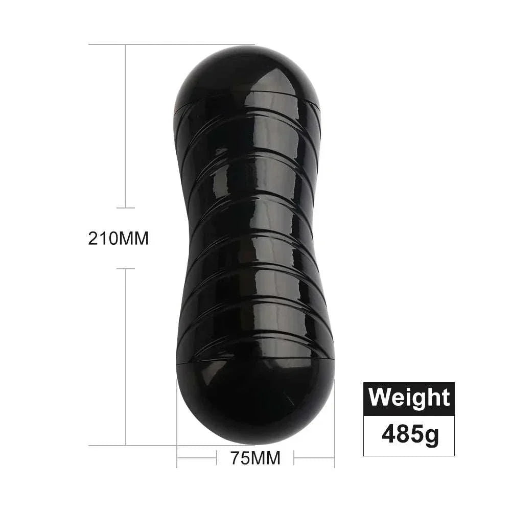 Male masturbation cup with dimensions 210mm by 75mm and weight 485g.