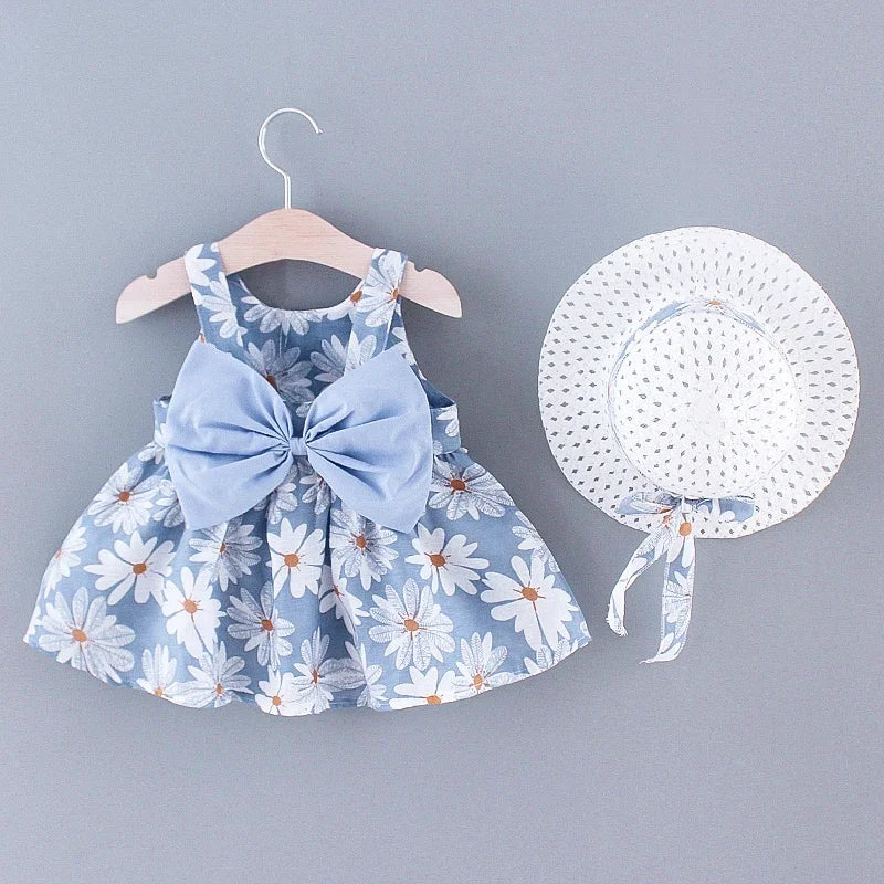 (Girls 0-3 Years Old) Summer New Girls Dress Floral Print Little Fresh Everyday Sweet Princess Dress with Bow Good Vibrations