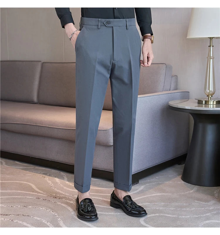Men Suit Pants 2025 Elastic Slim Fit Formal Dress Pants Solid Casual White Trousers Pantalon Homme Wedding Party Men Clothing Good Vibrations