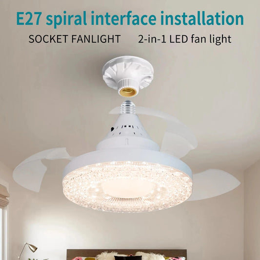 Socket Fan Light With Remote Control, 4-speed, 3 colors, Screw Type Ceiling Fan, E27 Base, Living Room, Bedroom, Kitchen, Light Good Vibrations