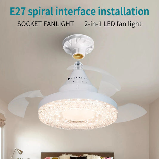 Socket Fan Light With Remote Control, 4-speed, 3 colors, Screw Type Ceiling Fan, E27 Base, Living Room, Bedroom, Kitchen, Light Good Vibrations