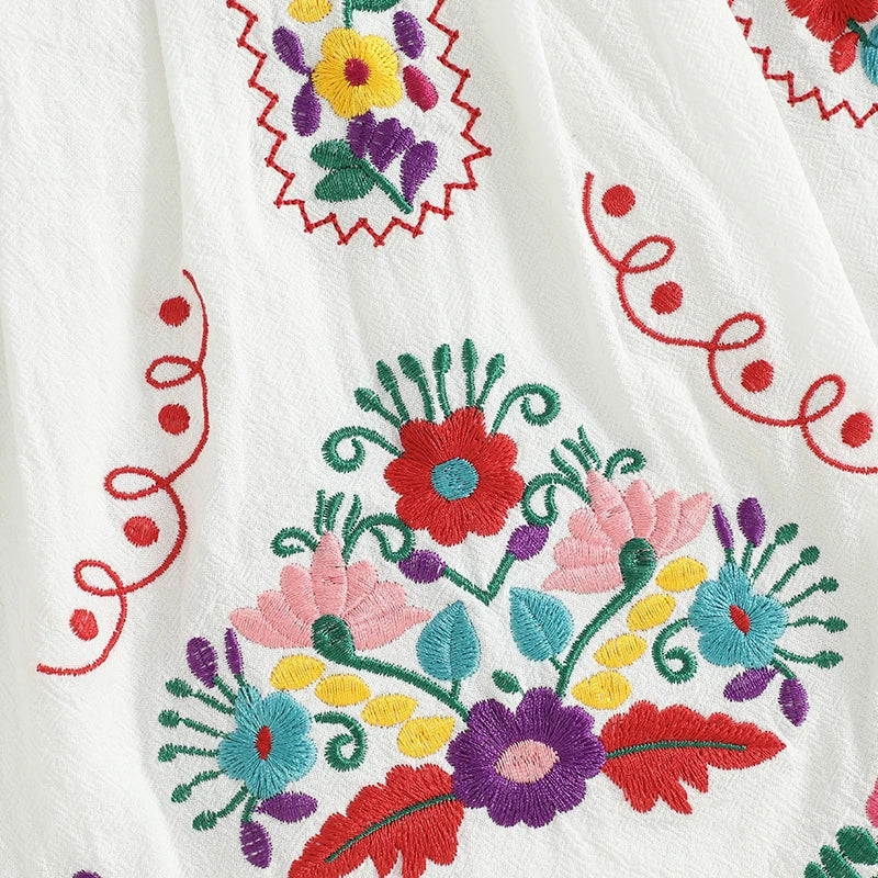 Toddler Girls Summer Dress Casual Floral Embroidery Square Neck Sleeveless Dress Baby Girls Princess Beach Party Dress Clothes Good Vibrations