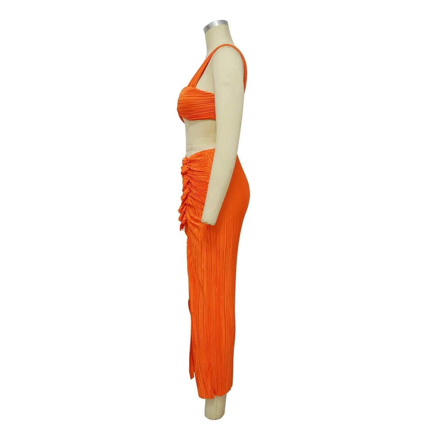 High Waist Side Slit Pleated Skirt Matching Lady Streetwear