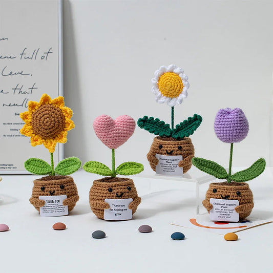 Positive Energy Crochet Doll Pocket Hug Handmade Knitted Plush Rose Sunflower Tulip Cactus Love Funny Emotional Support Gift Good Vibrations