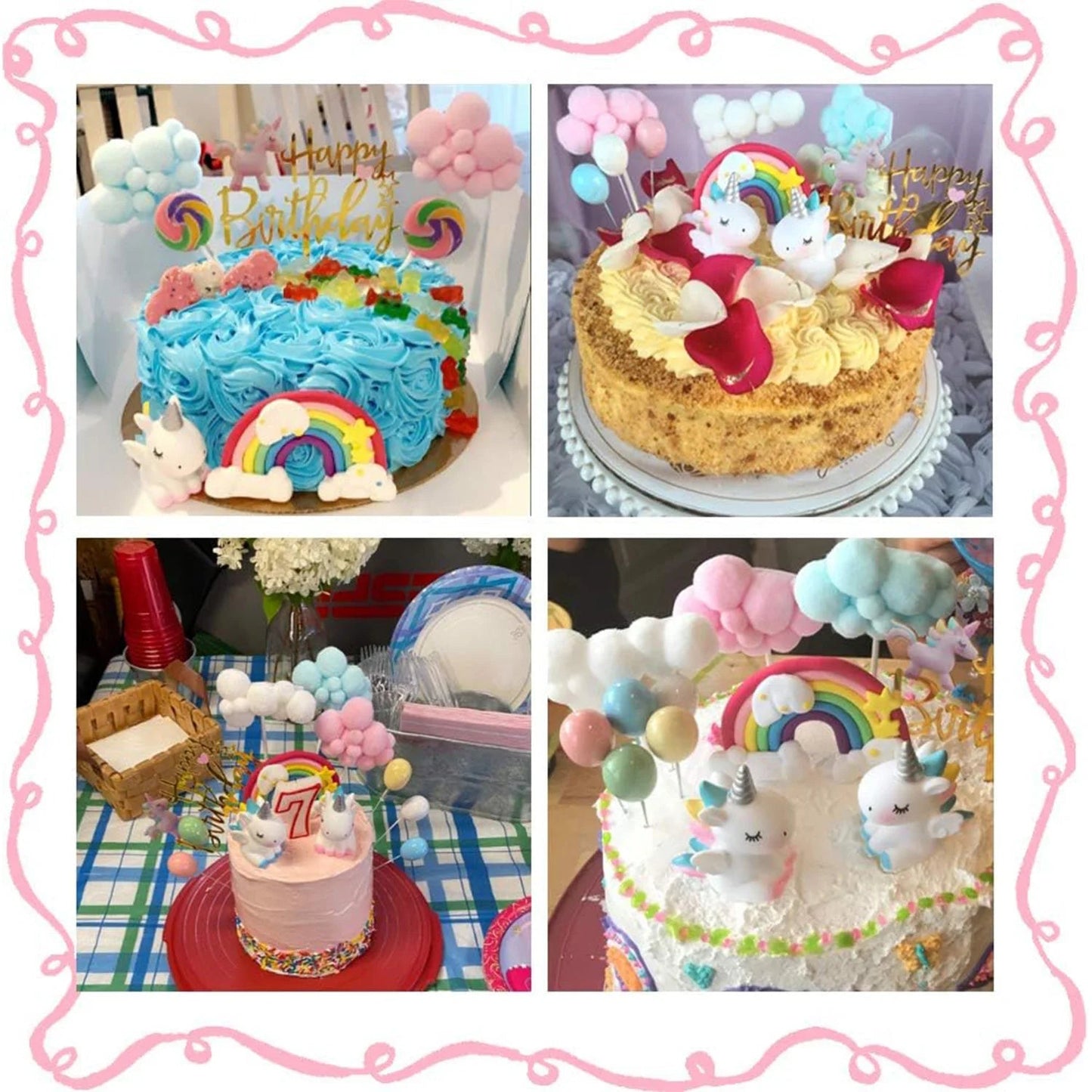 Birthday Unicorn Cake Topper,Rainbow Balloon Cake Decorations Cupcake Toppers for Girls Unicorn Birthday themed Party Supplies Good Vibrations