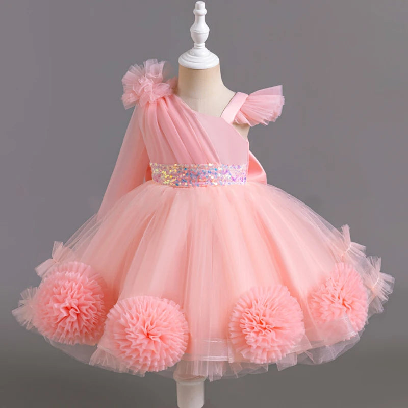 New Girl 2-8 Birthday Party Dress One Shoulder Chiffon Princess Dress Flower Girl Wedding Dress Attending Banquet Evening Dress Good Vibrations