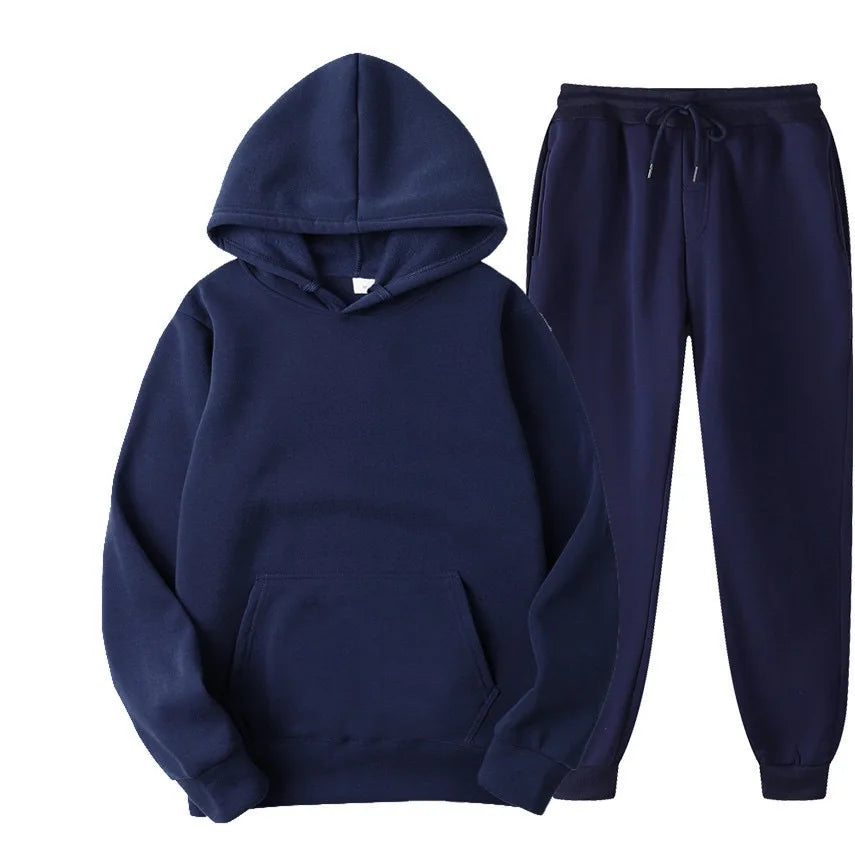 Men's Autumn and Winter New Solid Color Hoodie+pants Two-piece Set Fashionable Casual Sports Set Size S-3XL Men's Tracksuit Good Vibrations