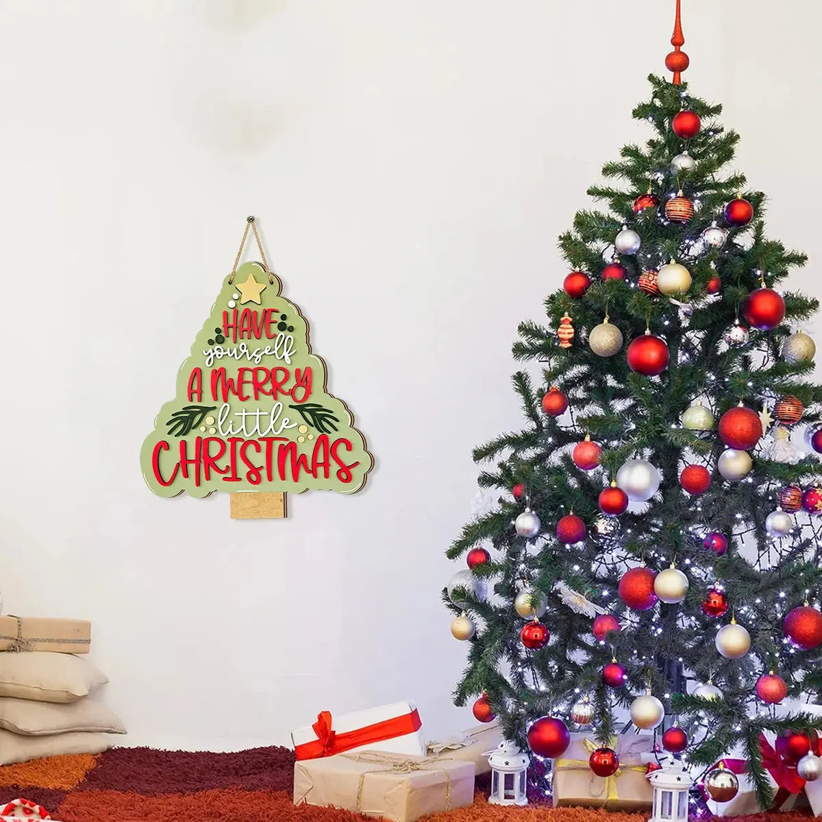 Christmas Decorations Wooden Tree Bell Ornament With "Have Yourself a Merry Little Christmas"Rustic Hanging Decor for Xmas Tree Good Vibrations