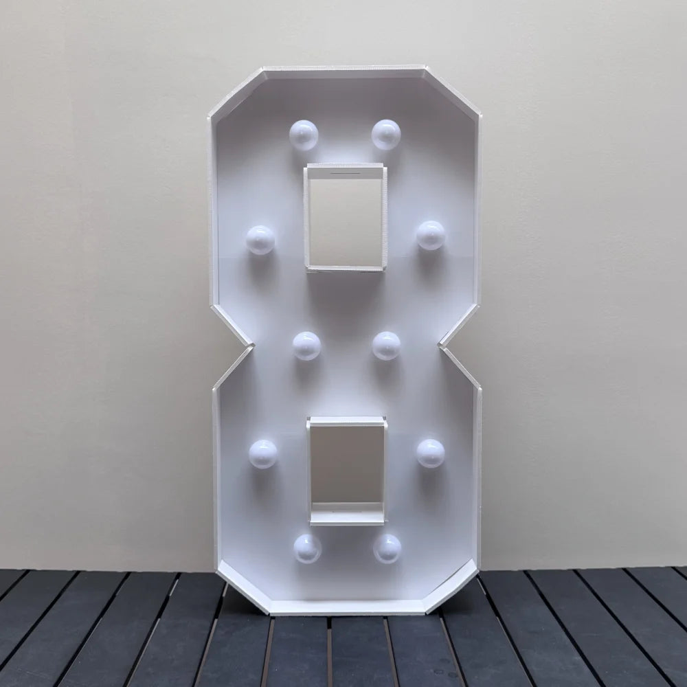 1Pc 73cm/28.7inch Light Up Digital Marquee Frame White Lights KT Board Number 0-9 Plug-in KT Board With Bracket Party Decorative Good Vibrations