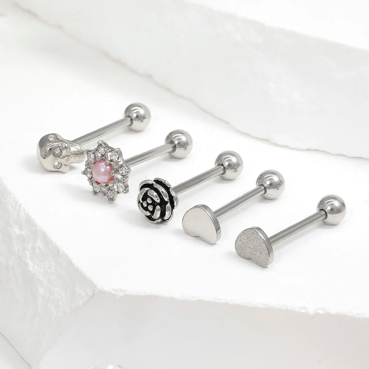14G Stainless Steel Tongue Rings Straight Barbells Heart Shape Skull Shape Rose Shape Tongue Piercing Jewelry Good Vibrations Adult Super Store