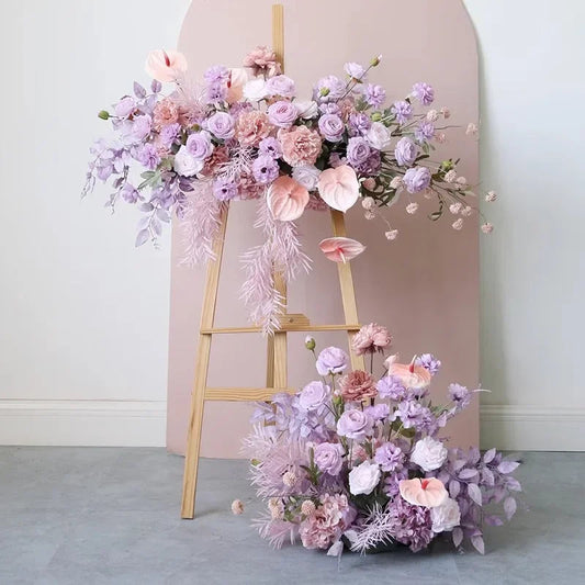 Wedding Props Flower Row Arrangement Artificial Welcome guests Arch Decor Purple Hanging Flower Row Floral Party Stage Props Good Vibrations