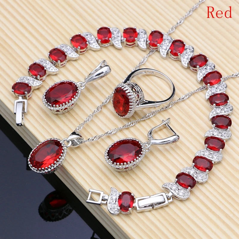LMFAELECA 925 Silver Women Jewelry Sets Blue Sapphire Earrings Necklace Ring Bracelets Set Gift for Mom/Wife/Sister/Best Friend Good Vibrations
