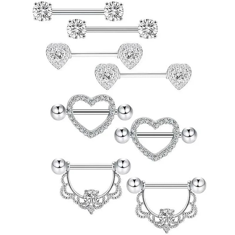 Pink Heart Nipple Piercing Barbell Set Shiny Crystal Nipple Rings Bulk For Women Flower Nippel Jewelry Pack Piercing Teton Lots Good Vibrations Adult Super Store
