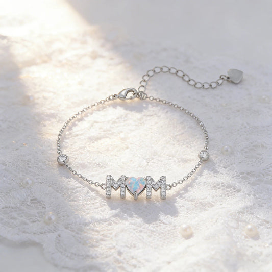 Gifts for Mother from Child,Family Love Jewelry,White Opal & Cubic Zircon,Sentimental MOM Bracelet Perfect for Mother's Day Gift Good Vibrations