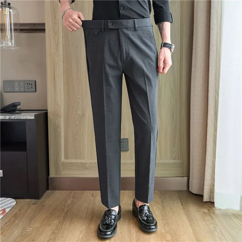 Men Suit Pants 2025 Autumn Elastic Waist Solid Slim Fit Dress Pants Office Business Casual Trousers High Quality Men's Clothing Good Vibrations