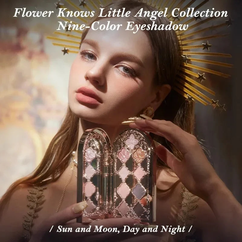 Little Angel Flower Knows Eyeshadow Palette Eye Glitter Make Up Palette Long Lasting 9 Color Eye Shadow For Girl And Women Good Vibrations