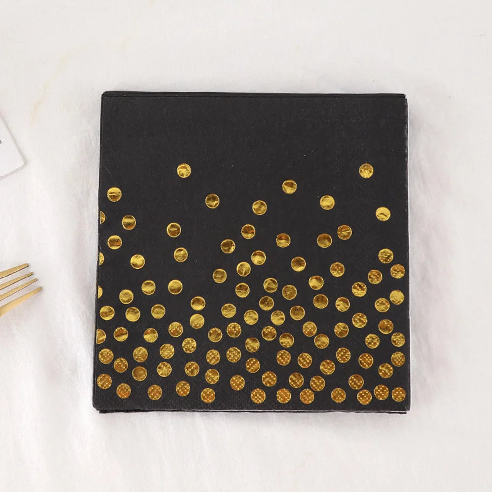 20Pcs Gold Dot Disposable Tableware Paper Towel Napkins Cups Tablecloth Plates Straws for Birthday Wedding Party Supplies Good Vibrations