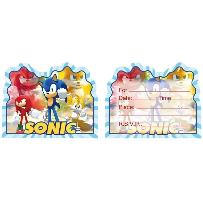 10pcs Cartoon Sonic Invitation Cards Birthday Party Decorations Disposable Paper Thank You Card Baby Shower Kids Party Good Vibrations