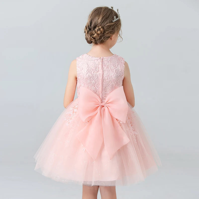 BX8991 White Lace Flower Girl Dress Bows Children's First Communion Dress Girls Sleeveless Princess Dresses Good Vibrations