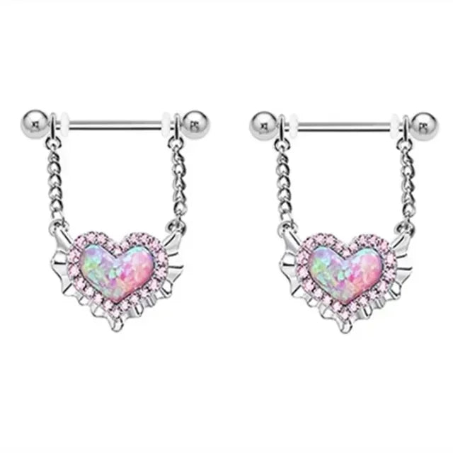 1Pair Green Butterfly Nipple Piercing Jewelry 14G Pink Heart Nipple Rings for Women Flower Nipple Piercing Barbell Pezon Mujer Good Vibrations Adult Super Store