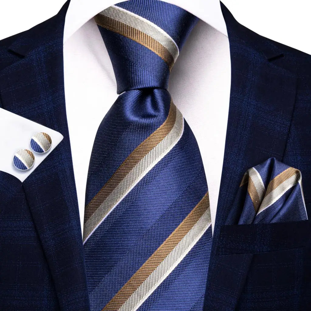 Hi-Tie Navy Blue Solid Paisley Silk Wedding Tie For Men Hanky Cufflink Mens Necktie Set Business Party New Design Dropshipping Good Vibrations