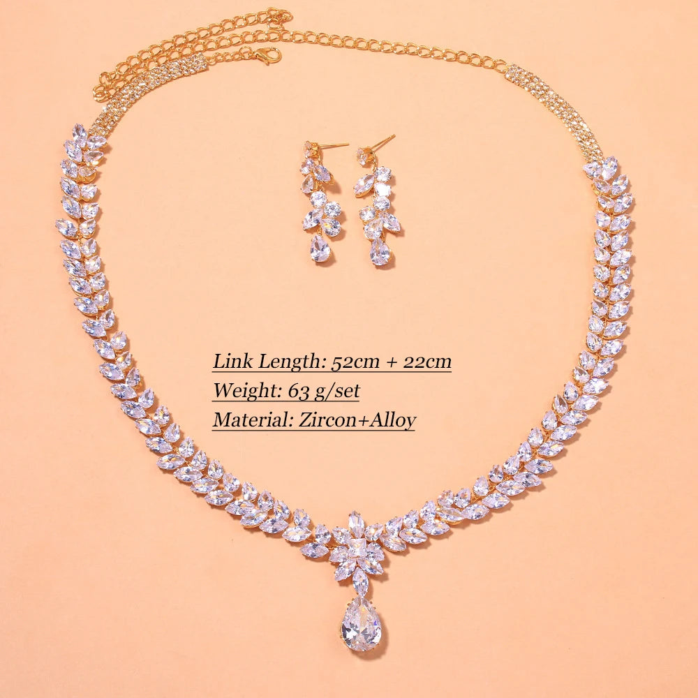Zircon Wedding Earrings Luxury Bride Jewelry set Fashion Women's jewelry Gold Plated Accessory Good Vibrations