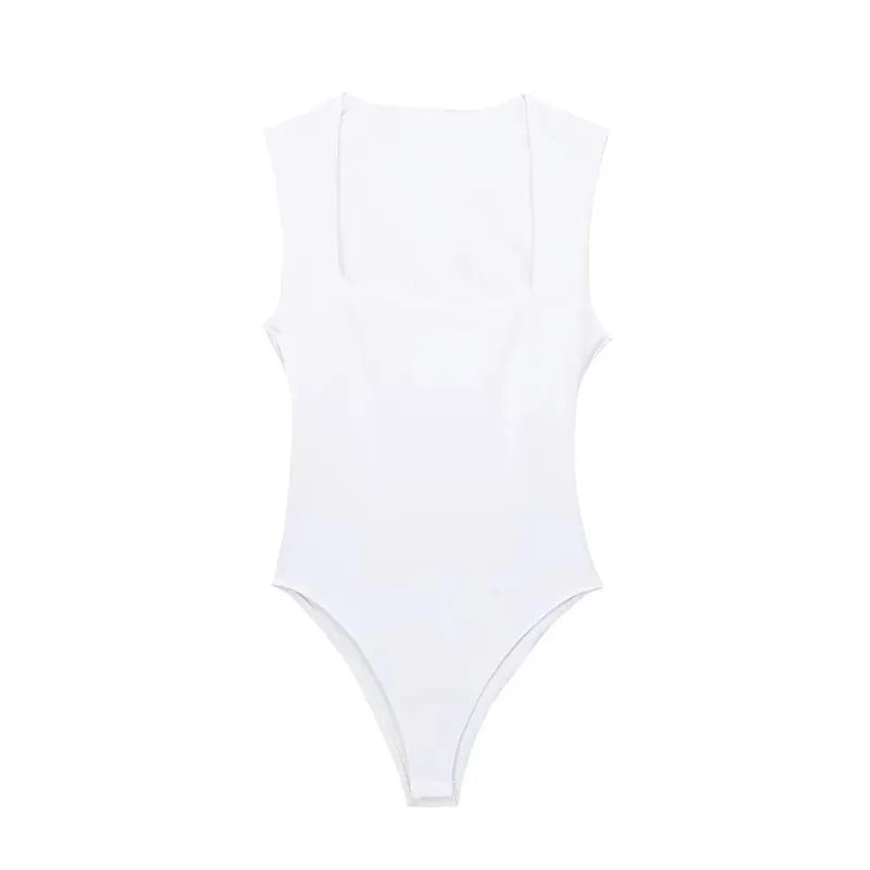 MUJER 2025 Black Woman Body Square Neck Sleeveless Bodysuit Women Blue White Sexy Tight Bodysuit Lingerie Bodycon Summer Tops Good Vibrations