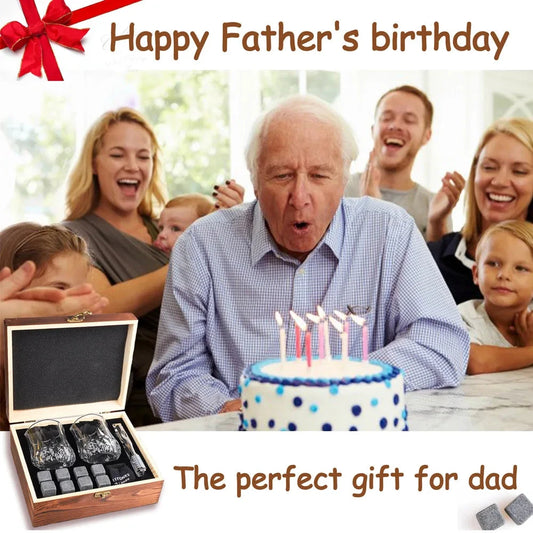 Whiskey Stones Gift Set Whiskey Glass Set of Granite Chilling Whiskey Rocks Scotch Bourbon Whiskey Glass Gift Box Set Good Vibrations