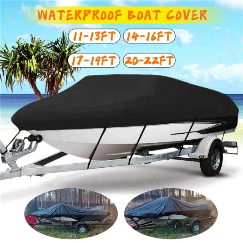 Yacht Boat Cover 11- 22FT Barco Boat Cover Anti-UV Waterproof Heavy Duty 210D Marine Trailerable Canvas Boat Accessories Good Vibrations