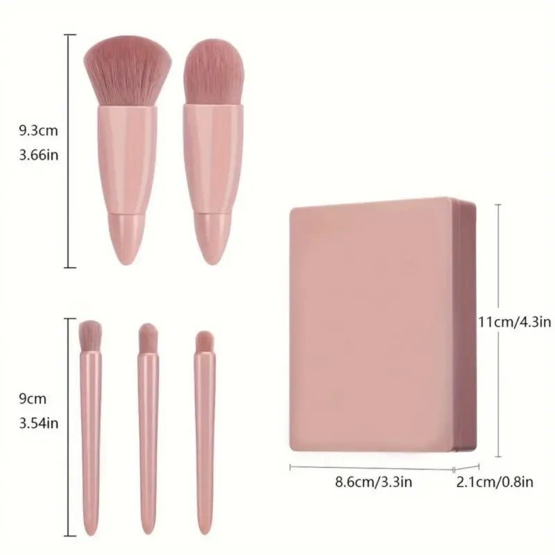 5-Piece Foldable Makeup Brush Set with Mirror - Portable Travel Kit, Mini Professional Cosmetic Brushes for Foundation, Eyeshado Good Vibrations
