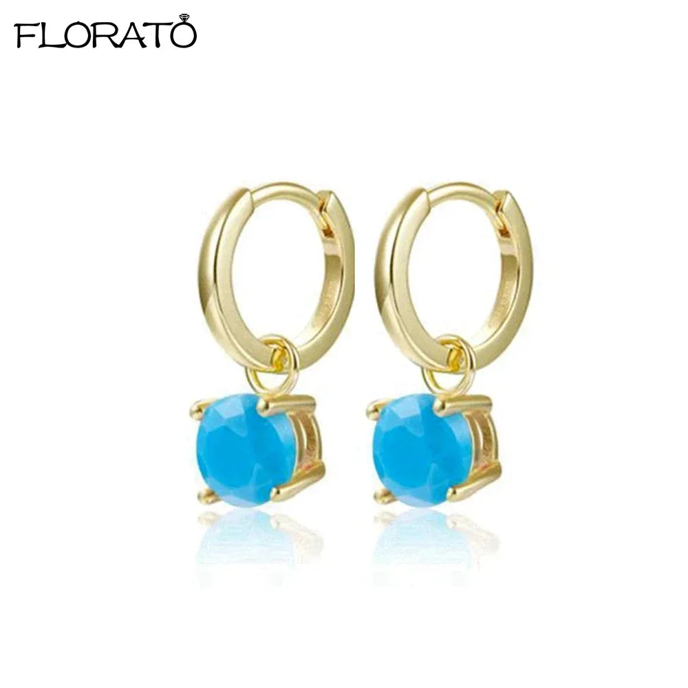 925 Sterling Silver Needle Summer Blue Earrings Trend 18K Gold Hoop Earrings for Women Fashion Puncture Jewelry Ear Accessories Good Vibrations