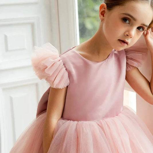 3-8 year Girls Elegant Dress children's costume Big bow backless wedding Formal Gown princess dress birthday Evening Vestidos Good Vibrations