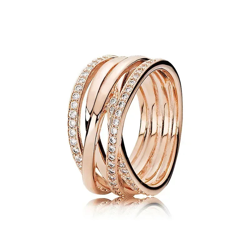 Fashion Jewelry 925 Sterling Silver Classic Rose Gold Series Ring Shining Crown Charm Ring Women's Birthday Exquisite Gift Good Vibrations