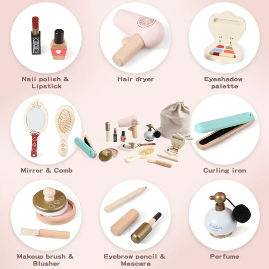Wooden Baby Toys Simulation Cosmetics Set Pretend Makeup Toys Girls Playing House Game Children Early Education Montessori Toys Good Vibrations