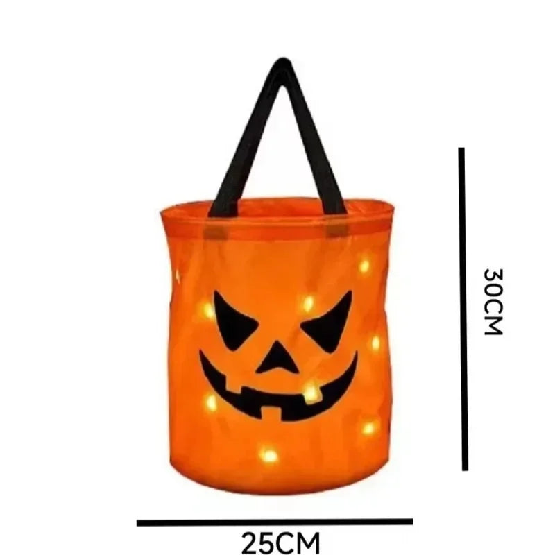 1-20PC LEDLight Up Halloween Pumpkin Candy Tote Bag Basket for Kids Trick or Treat Party Bucket for Holiday Event Decoration Use Good Vibrations