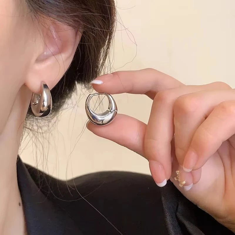 Stainless Steel Smooth Metal Chunky Hoop Earrings for Women Fashion Round Circle Hoops Statement Earrings Trendy Jewelry Good Vibrations