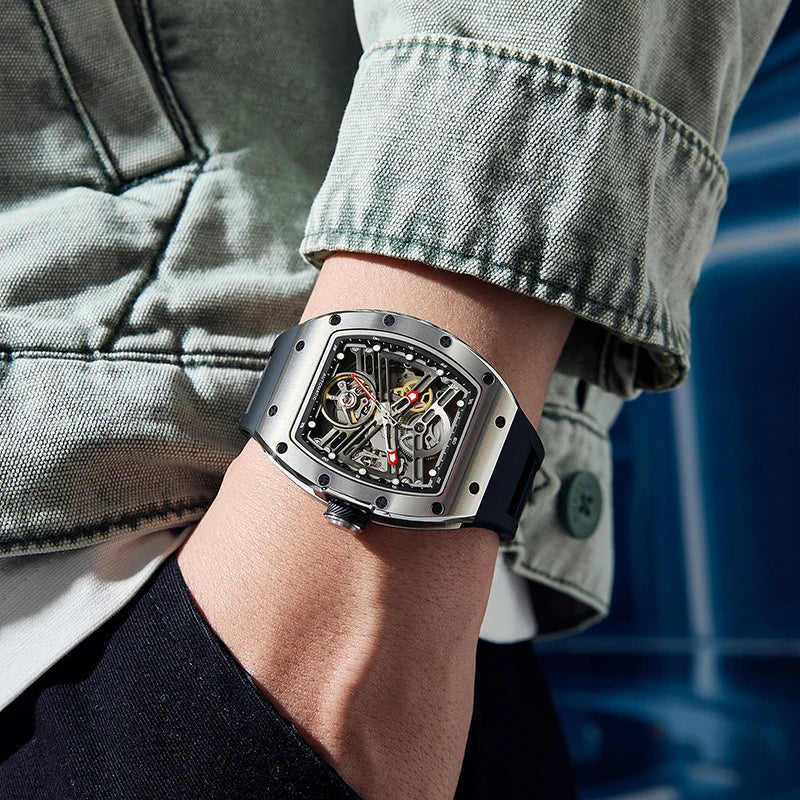 Fashion Sports Waterproof Automatic Watch OEM Barrel Case Mechanical Wristwatch Wholesale Latest Design Good Vibrations