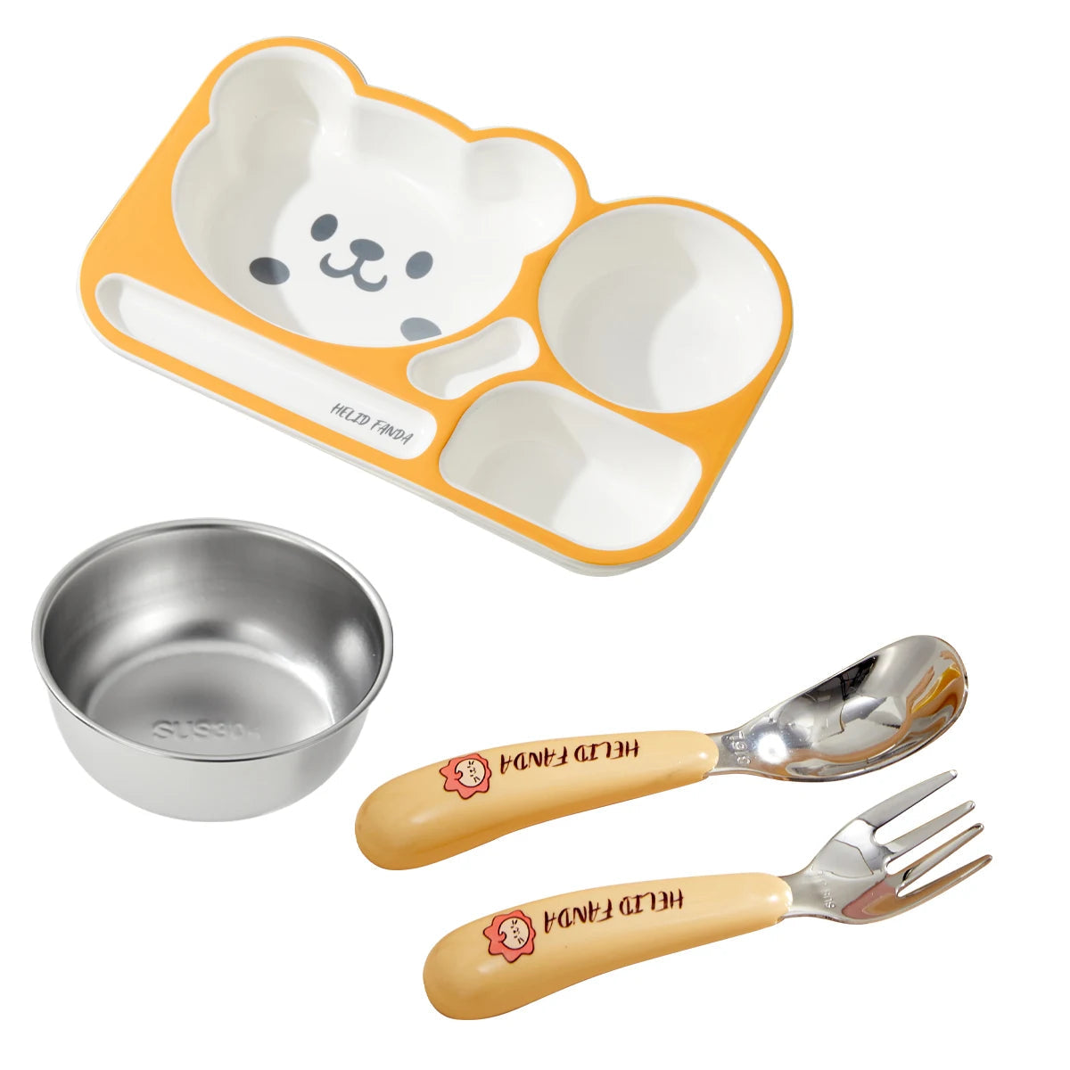 WORTHBUY Cartoon Plastic Divided Dinning Plate With Bowl Durable Bento Lunch Box For Kids Tableware Good Vibrations