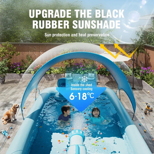 Inflatable Pool 3/2.6/2.1M Large Family Pools Swimming Pool with Canopy Children's Outdoor Removable Basen Toys for Kids Adult Good Vibrations