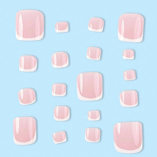 24pcs French Fake Toenails Pink Gradient Full Cover Short Square Toe Nails Foot Nails Tips for Women Girls Good Vibrations