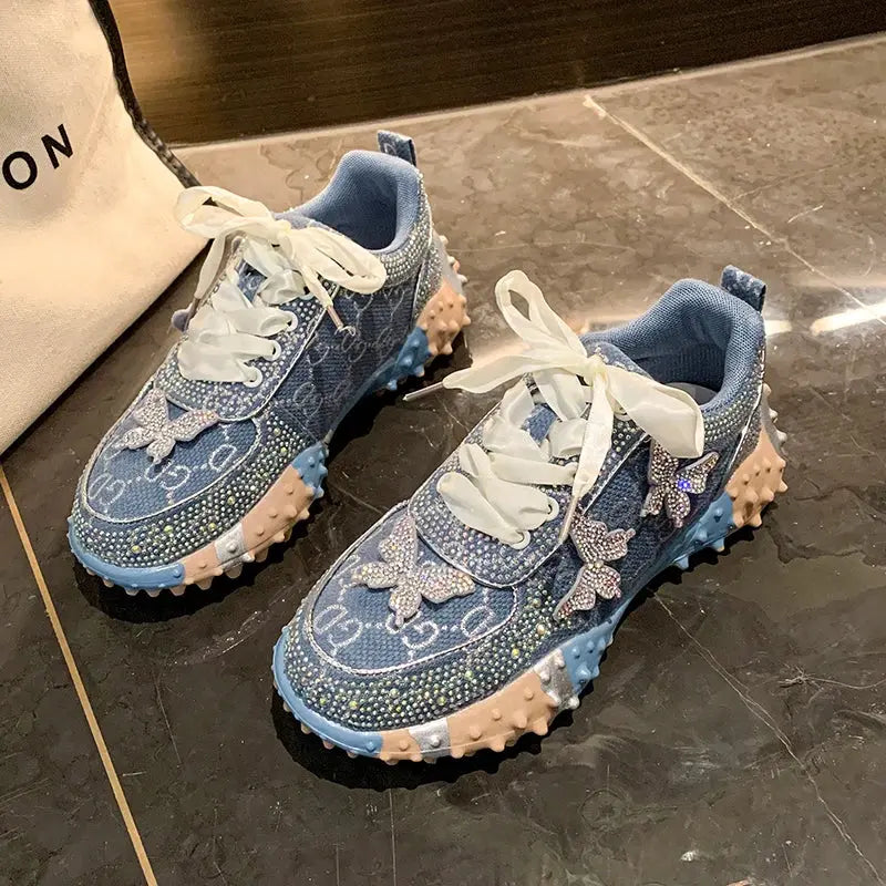 Women Sports Shoes Trend 2024 Rhinestone Sneaker Tennis Female Casual Mirror Luxury Designer Elegant Fashion Shoes for Women Good Vibrations